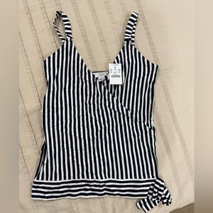 J Crew top, white and navy blue stripes. XS